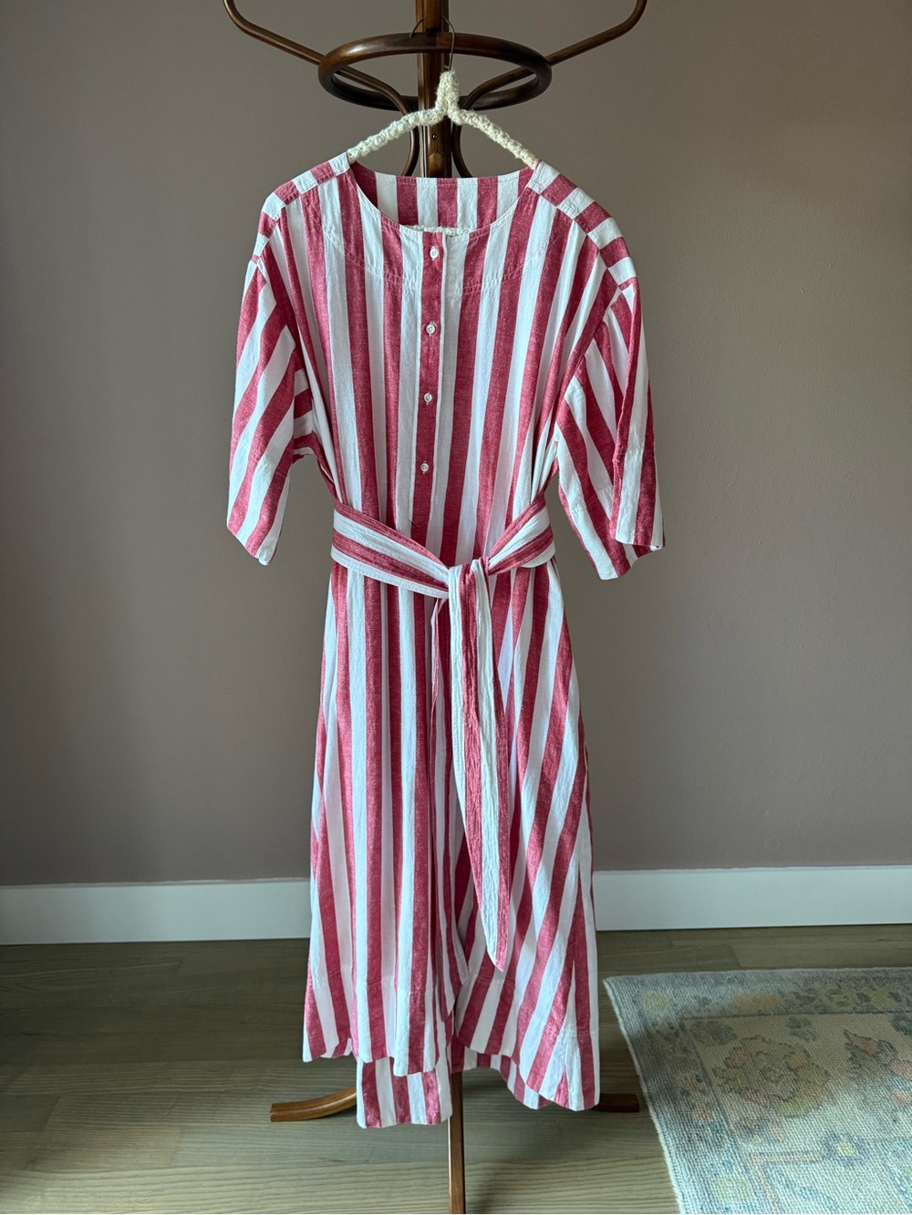 Apiece Apart Red & White Stripe Maxi Dress with Waist Tie